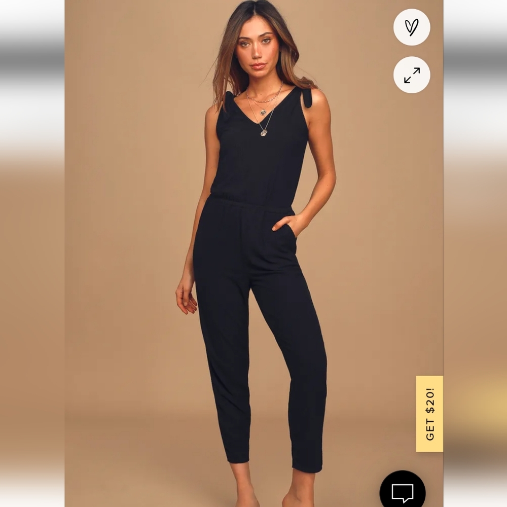 Lulu's Belmore Black Ribbed Jumpsuit Small